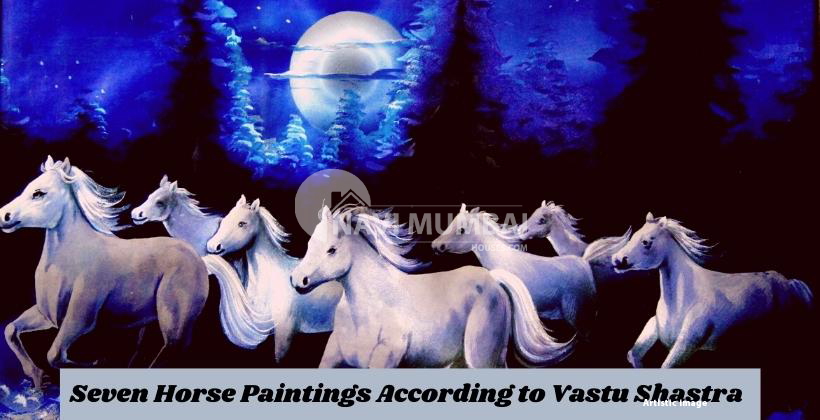 MAC Running Horse Lucky Seven Running Horses/ 7 Running Horses Vastu/UV  Textured Home Decorated Gift Item Painting 12 x 18 inch