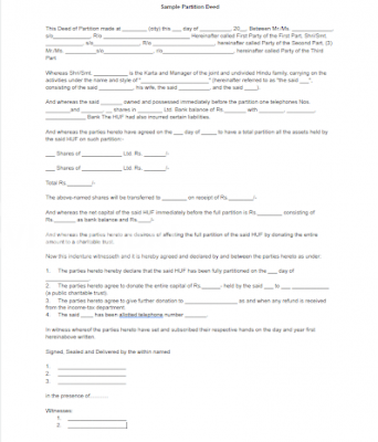 Format, Documents, And Stamp Duty For Partition Deeds