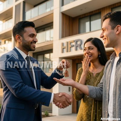 Indian family with real estate agent successful property purchase celebration