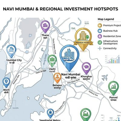 Map showing top affordable investment locations near Navi Mumbai with high growth potential and future infrastructure projects