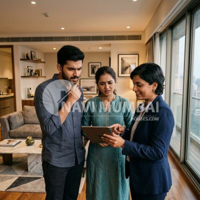 before booking a flat checklist guide with couple and agent in sample flat