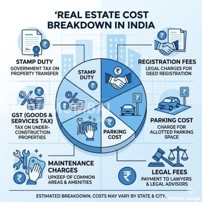real estate cost breakdown India hidden charges infographic rupee symbol