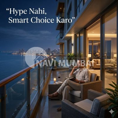 Buyer relaxing in modern sea-facing apartment balcony at night