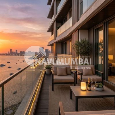 Luxury sea-view apartment in Navi Mumbai during sunset