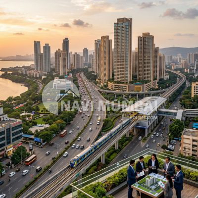 Modern Navi Mumbai skyline showing residential towers and infrastructure growth for rental investment in 2026