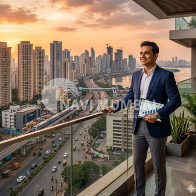 Real estate investor overlooking Navi Mumbai skyline representing future rental income growth in 2026