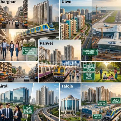 Top rental investment localities in Navi Mumbai including Kharghar Ulwe Panvel Airoli and Taloja