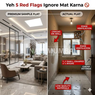sample flat vs real flat comparison showing common Navi Mumbai flat red flags and quality issues