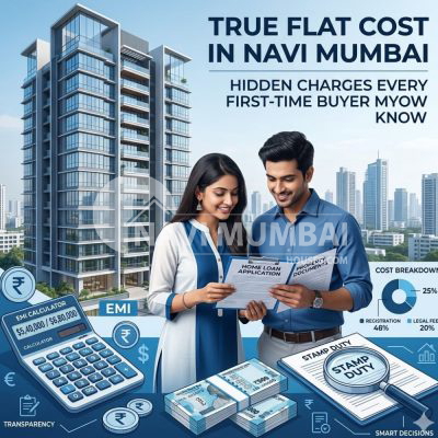 First-time homebuyers calculating the true cost of buying a flat in Navi Mumbai including stamp duty, GST, and hidden charges.