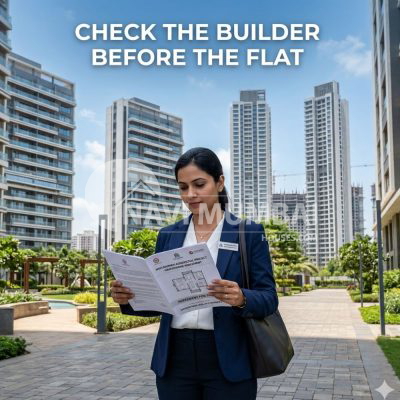 First-time homebuyer evaluating a builder track record before booking a property in Navi Mumbai