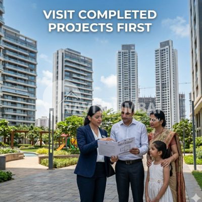First-time homebuyer evaluating a builder track record before booking a property in Navi Mumbai