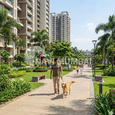 Dog walking in pet-friendly society in Kharghar Navi Mumbai