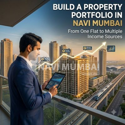 Property portfolio growth in Navi Mumbai showing multiple residential buildings, rental income opportunities, capital appreciation, and real estate investment expansion.