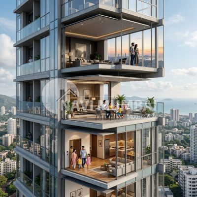 Different apartment floor levels in a Navi Mumbai residential tower