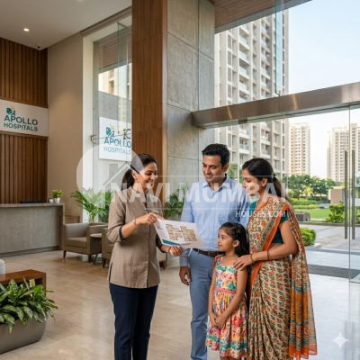 Family choosing a home near the best hospitals near residential areas in Navi Mumbai