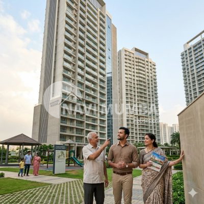 Family inspecting a completed residential project in Navi Mumbai