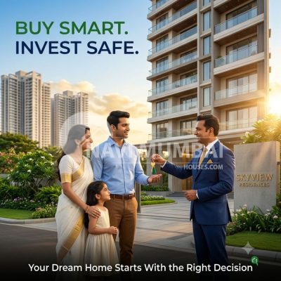 Happy family receiving keys to their new home after choosing the right real estate guidance in Navi Mumbai.