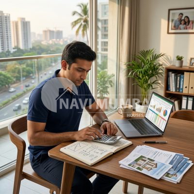 Young professional calculating monthly expenses