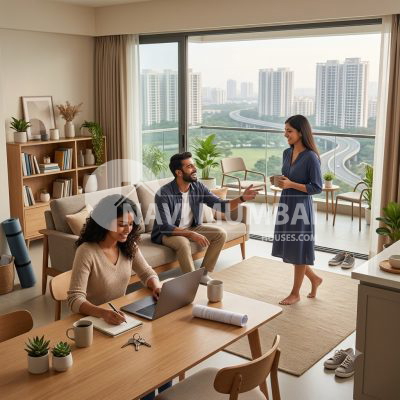 Roommates splitting rent fairly in Navi Mumbai based on bedroom size and shared space